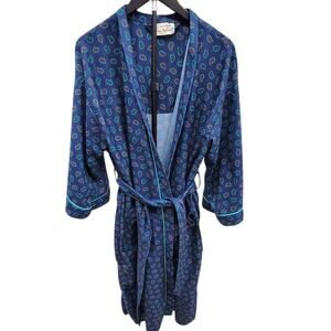 Vintage Sea Island Loungewear Paisley Robe Wrap Blue One Size Made In USA